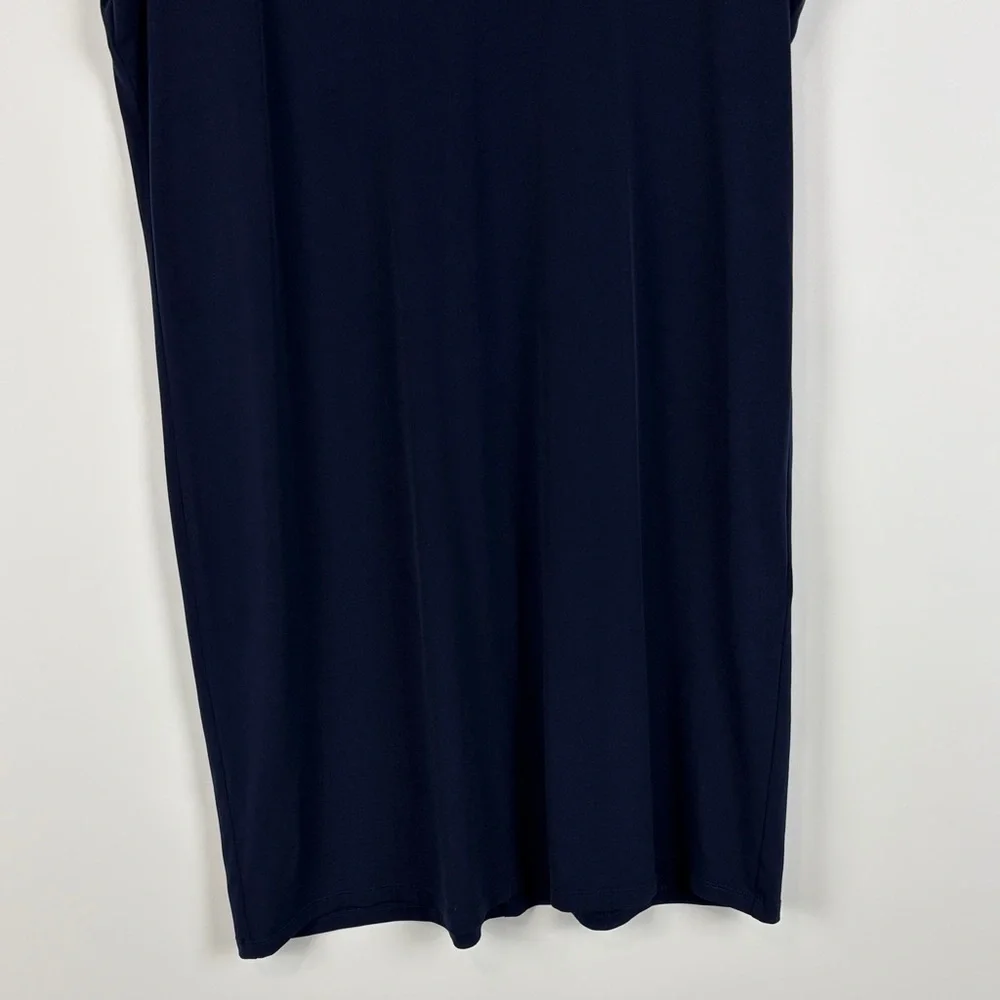 Michael Kors Navy Grommet Lace Up Shoulder Shift Dress Medium Gold